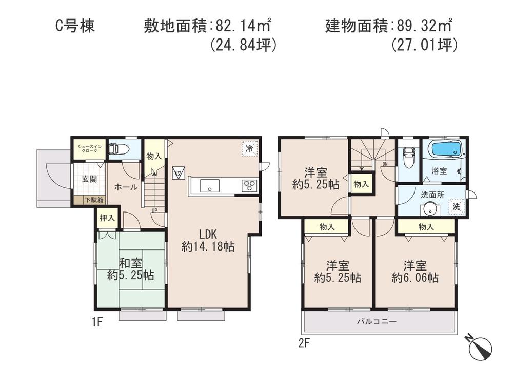 Floor plan. (C Building), Price 26,900,000 yen, 4LDK, Land area 82.14 sq m , Building area 89.32 sq m