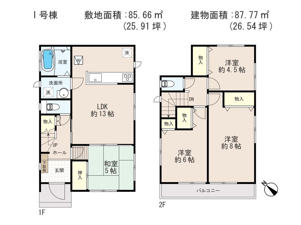 Floor plan. (I Building), Price 25,900,000 yen, 4LDK, Land area 85.66 sq m , Building area 87.77 sq m