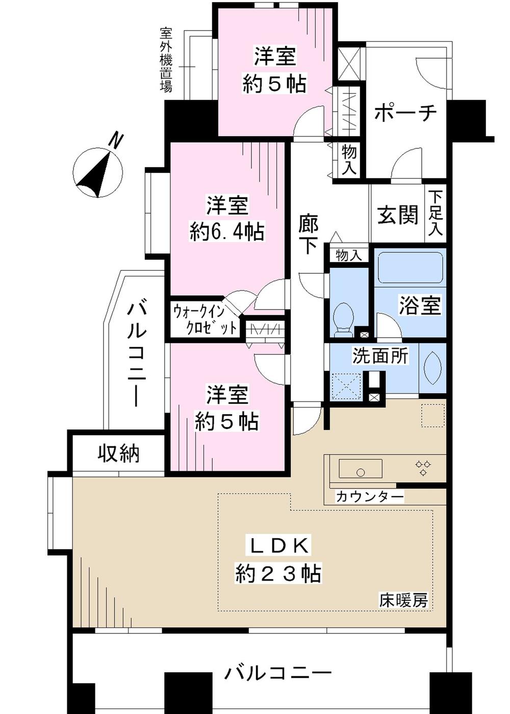 Floor plan. 3LDK, Price 35,800,000 yen, Occupied area 90.44 sq m , Balcony area 20.44 sq m