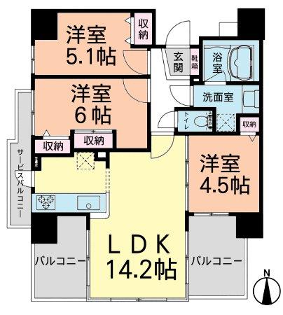 Floor plan. 3LDK, Price 27,900,000 yen, Footprint 63 sq m , Balcony area 11.02 sq m