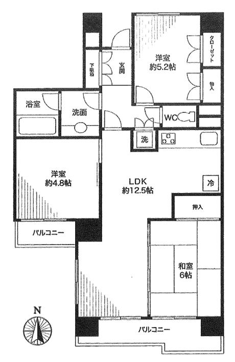 Floor plan. 3LDK, Price 19,800,000 yen, Occupied area 65.72 sq m , Balcony area 8.2 sq m floor plan
