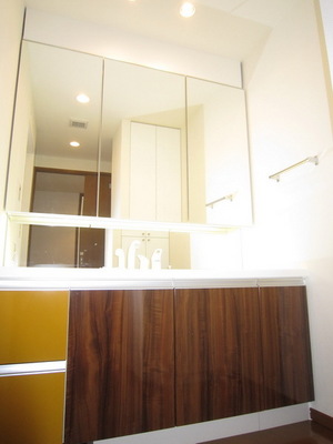 Washroom. Three-sided mirror with shampoo dresser