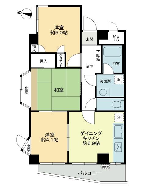 Floor plan. 3DK, Price 15.8 million yen, Occupied area 50.78 sq m , Balcony area 4.34 sq m