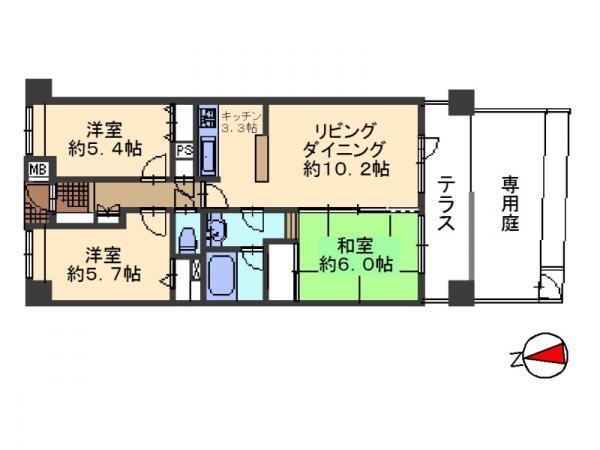 Floor plan. 3LDK, Price 23.5 million yen, Occupied area 66.07 sq m , Balcony area 12 sq m