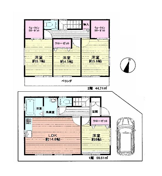 Floor plan. 26,300,000 yen, 4LDK, Land area 86.59 sq m , Building area 95.22 sq m 4LDK