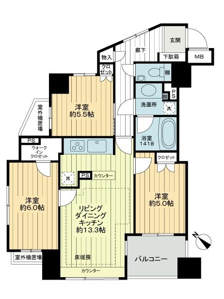 Floor plan. 3LDK, Price 25,900,000 yen, Occupied area 68.88 sq m , Balcony area 5.6 sq m