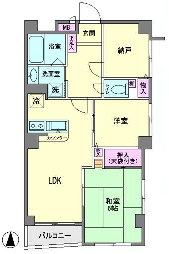 Floor plan. 2LDK + S (storeroom), Price 12 million yen, Occupied area 51.32 sq m , Per balcony area 2.67 sq m south-facing corner room, Good per yang.