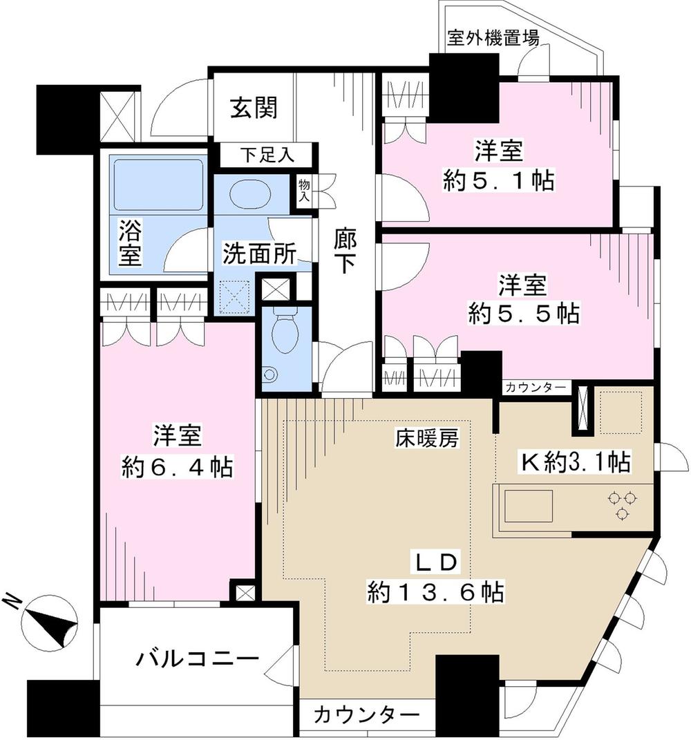 Floor plan. 3LDK, Price 32,800,000 yen, Footprint 74.1 sq m , Balcony area 7 sq m