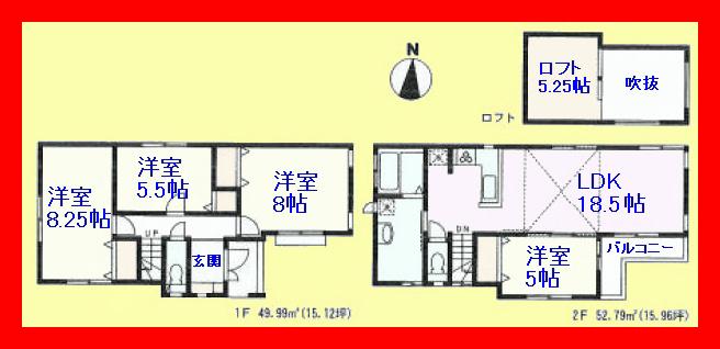 Floor plan. 36,800,000 yen, 4LDK, Land area 95.27 sq m , Building area 102.78 sq m south-facing