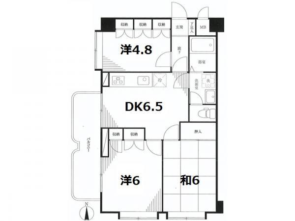 Floor plan. 3DK, Price 18,800,000 yen, Occupied area 55.86 sq m , Balcony area 7.52 sq m floor plan