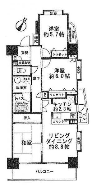 Floor plan. 3LDK, Price 28,300,000 yen, Occupied area 70.29 sq m , Balcony area 11.09 sq m