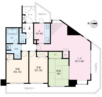 Floor plan. 3LDK, Price 26,800,000 yen, Occupied area 76.88 sq m , Balcony area 22.35 sq m