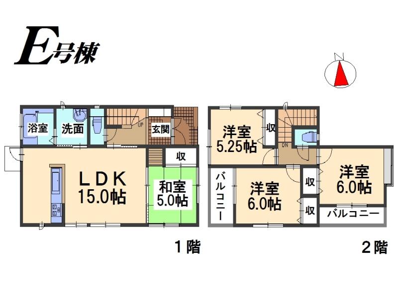 Floor plan. (E Building), Price 40,900,000 yen, 4LDK, Land area 88.85 sq m , Building area 88.18 sq m