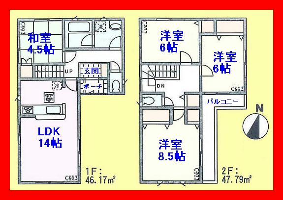 Floor plan. 25,800,000 yen, 4LDK, Land area 95.67 sq m , Building area 93.96 sq m living south-facing