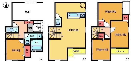 Floor plan. 34,800,000 yen, 3LDK + S (storeroom), Land area 78.87 sq m , LDK of building area 112.18 sq m spacious about 21 Pledge!