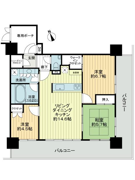 Floor plan. 3LDK, Price 25,800,000 yen, Occupied area 70.47 sq m , Balcony area 27.45 sq m