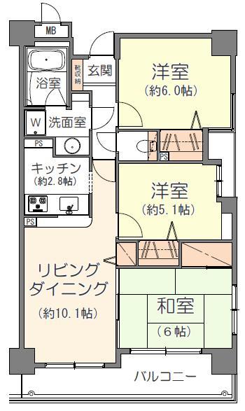 Floor plan. 3LDK, Price 18.9 million yen, Occupied area 64.71 sq m , Balcony area 9.58 sq m