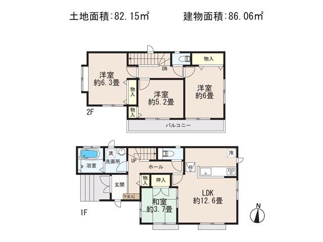 Floor plan. 33,900,000 yen, 4LDK, Land area 82.16 sq m , Building area 86.06 sq m floor plan