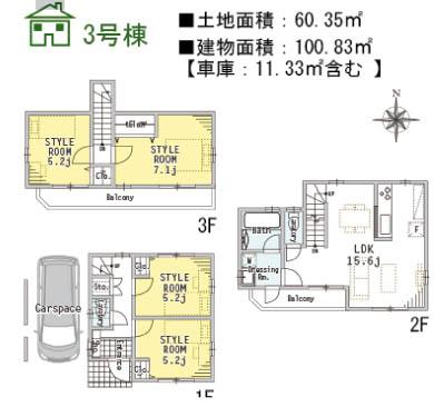Floor plan. (3), Price 31,800,000 yen, 4LDK, Land area 60.35 sq m , Building area 100.83 sq m