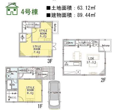 Floor plan. (4), Price 29,800,000 yen, 3LDK, Land area 63.12 sq m , Building area 89.44 sq m