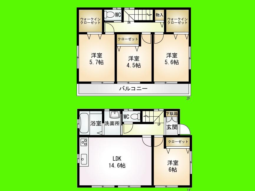 Floor plan. 26,300,000 yen, 4LDK, Land area 86.59 sq m , In sunny house of building area 95.22 sq m Zenshitsuminami direction, Since the walk-in closet is also comes with a 2 places, It will not be stuck in the storage space !!