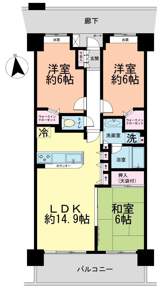 Floor plan. 3LDK, Price 29,800,000 yen, Footprint 70.5 sq m , Balcony area 10.8 sq m