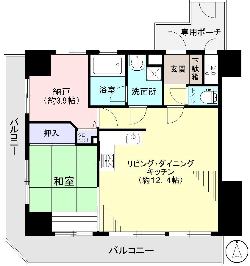 Floor plan. 1LDK + S (storeroom), Price 13.8 million yen, Footprint 52.5 sq m , Balcony area 16.76 sq m