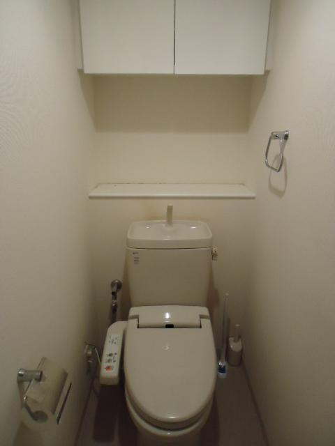 Toilet. Set up a cleaning function toilet seat with toilet (2013 August shooting) hanging cupboard as storage space