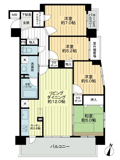 Floor plan. 4LDK, Price 28,900,000 yen, Occupied area 83.98 sq m , Balcony area 12.51 sq m southeast angle room, 4LDK ☆ Sunshine, Ventilation is good