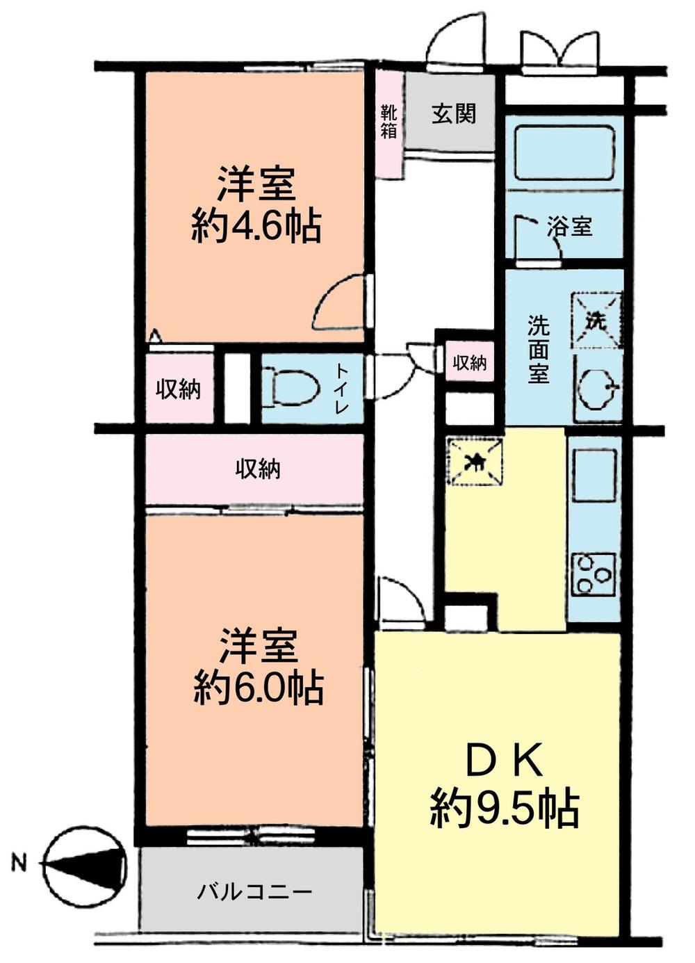 Floor plan. 2DK, Price 11.6 million yen, Occupied area 55.92 sq m , Balcony area 2.86 sq m