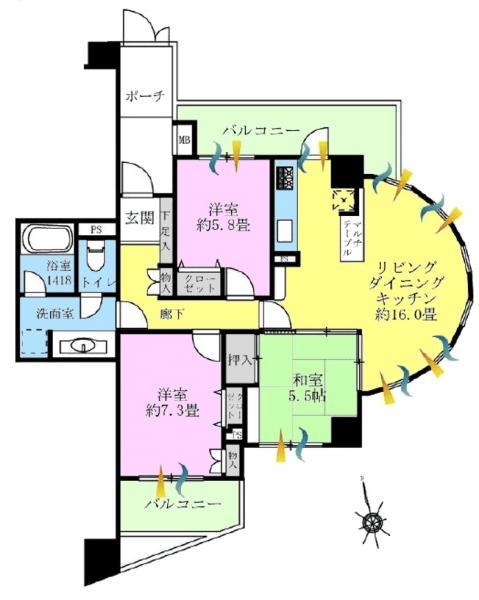 Floor plan. 3LDK, Price 27,800,000 yen, Occupied area 78.88 sq m , Balcony area 14.49 sq m