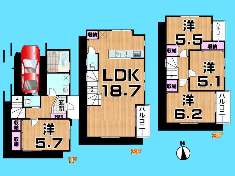 Floor plan. 29,800,000 yen, 4LDK, Land area 53.24 sq m , Building area 94.65 sq m  , Yes Car space ◆  Weekdays, It is possible your visit. Contact us, Free dial  [ 0120-40-4771 ]  Until. Nearby properties also will introduce Adachi. First, Please contact us