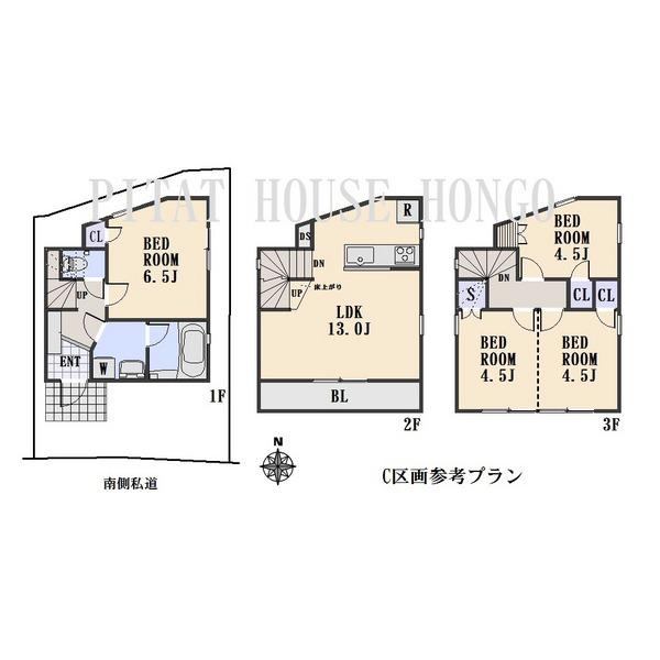 Compartment view + building plan example. Building plan example, Land price 18 million yen, Land area 47.07 sq m , Building price 15.8 million yen, Building area 74.35 sq m