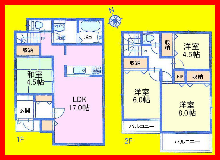 Floor plan. 42,800,000 yen, 4LDK, Land area 107.14 sq m , Building area 96.87 sq m car space two Allowed