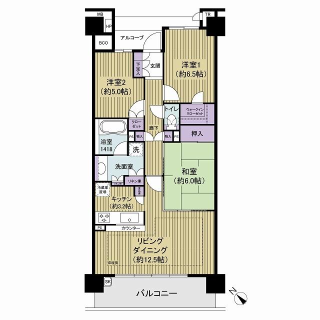 Floor plan. 3LDK, Price 39,800,000 yen, Occupied area 75.74 sq m , Balcony area 11.25 sq m