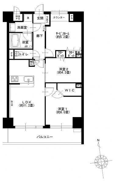 Floor plan. 2LDK + S (storeroom), Price 28,300,000 yen, Occupied area 62.72 sq m , Balcony area 8.96 sq m