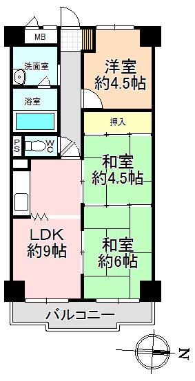Floor plan. 3LDK, Price 7.8 million yen, Footprint 48.5 sq m , Balcony area 5.63 sq m