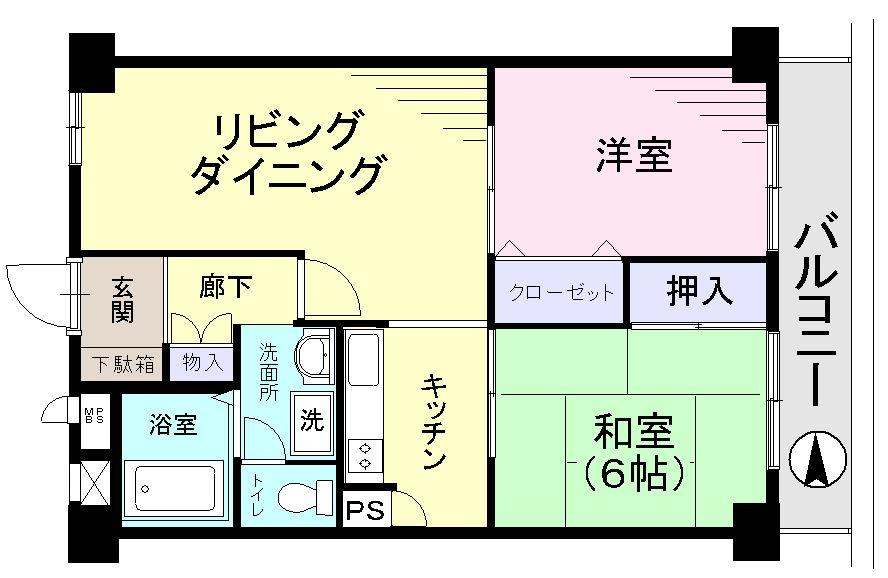 Floor plan. 2LDK, Price 14.8 million yen, Occupied area 58.05 sq m , Balcony area 7.74 sq m