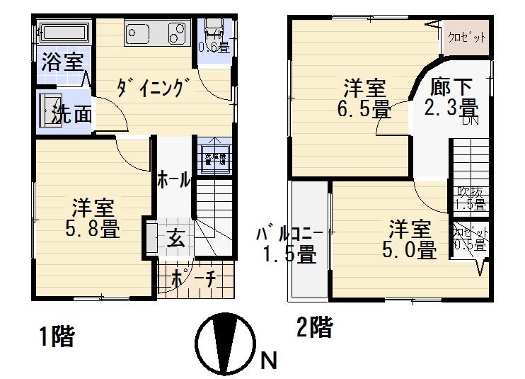 Floor plan. 14.5 million yen, 3DK, Land area 33.98 sq m , You can use it in a small family in the building area 46.62 sq m functional floor plan.