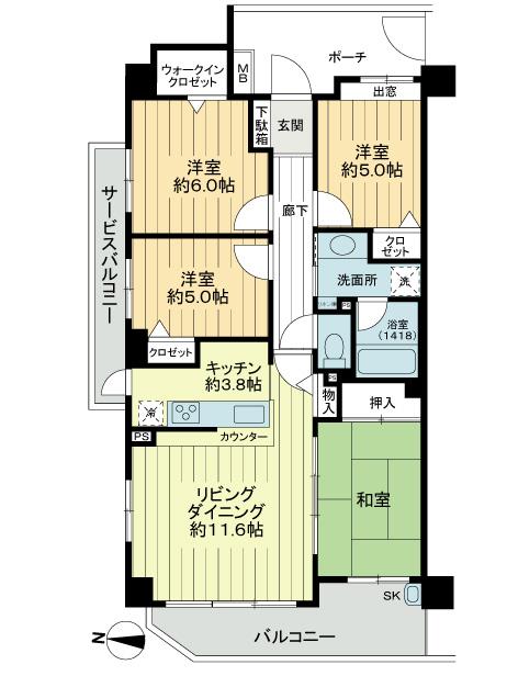 Floor plan. 4LDK, Price 27,900,000 yen, Occupied area 82.73 sq m , Balcony area 8.9 sq m