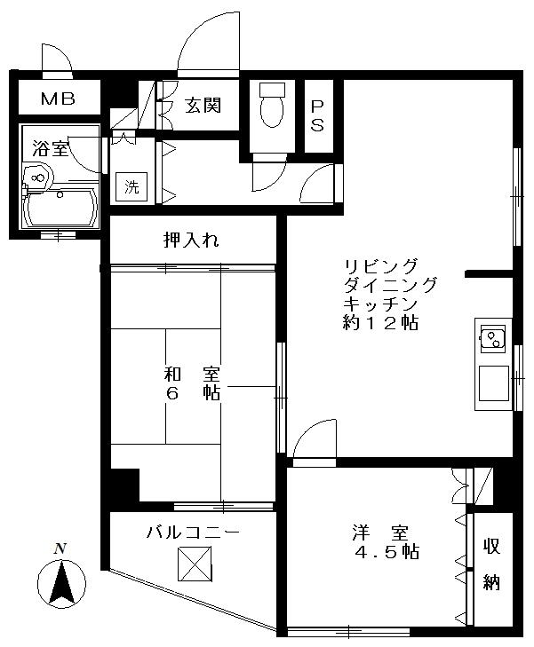 Floor plan. 2LDK, Price 13.5 million yen, Occupied area 51.97 sq m , Balcony area 3.78 sq m