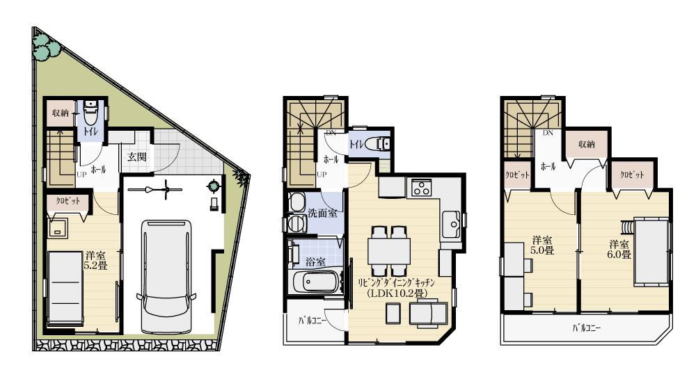 Floor plan. (5 Building), Price 32.7 million yen, 3LDK, Land area 44.69 sq m , Building area 84.6 sq m