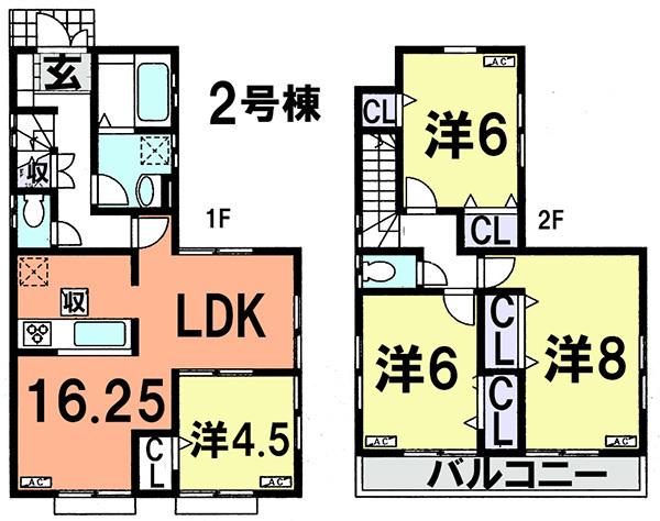 Floor plan. (Building 2), Price 25,800,000 yen, 4LDK, Land area 95.06 sq m , Building area 96.05 sq m