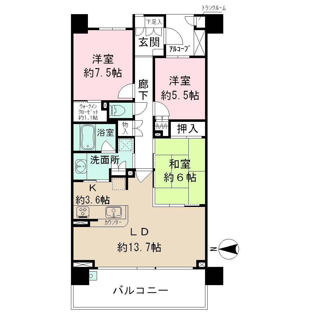 Floor plan. 3LDK, Price 34,800,000 yen, Footprint 83.6 sq m , Balcony area 13.8 sq m