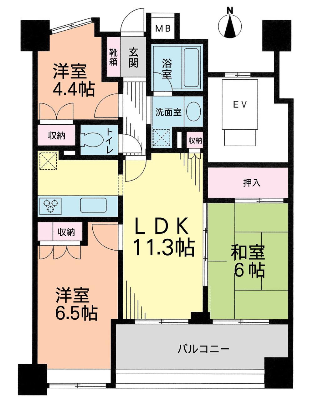 Floor plan. 3LDK, Price 17.1 million yen, Occupied area 63.68 sq m , Balcony area 9.07 sq m