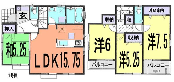 Floor plan. (1 Building), Price 36.5 million yen, 4LDK, Land area 94.2 sq m , Building area 95.63 sq m