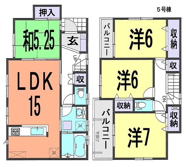 Floor plan. (5 Building), Price 36,800,000 yen, 4LDK, Land area 94.22 sq m , Building area 95.22 sq m