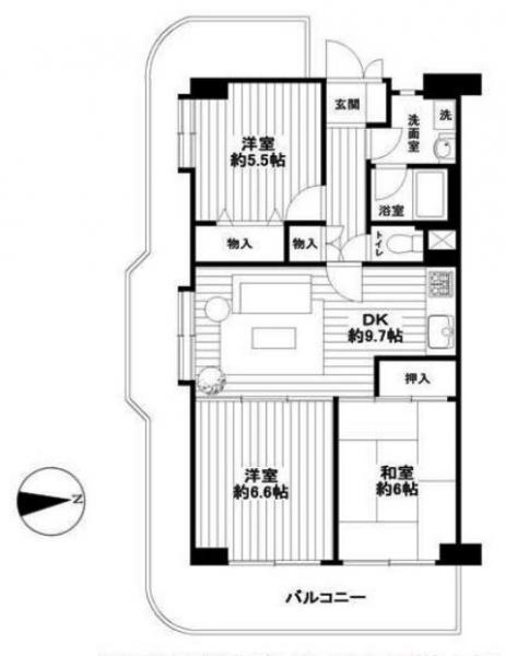 Floor plan. 3DK, Price 13,900,000 yen, Occupied area 66.74 sq m , Balcony area 21.14 sq m