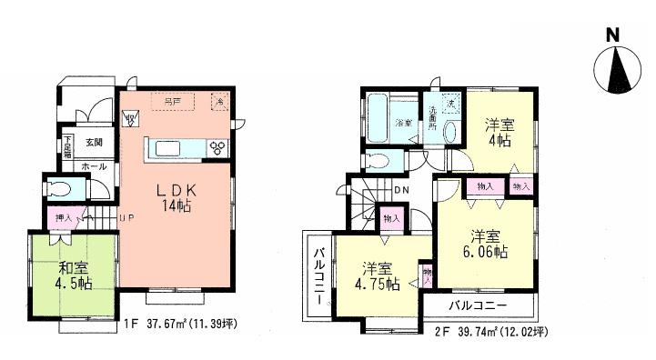 Floor plan. 33,800,000 yen, 4LDK, Land area 82.79 sq m , Building area 77.41 sq m large 4LDK Guests can relax leisurely in the living room More of the Japanese-style room.
