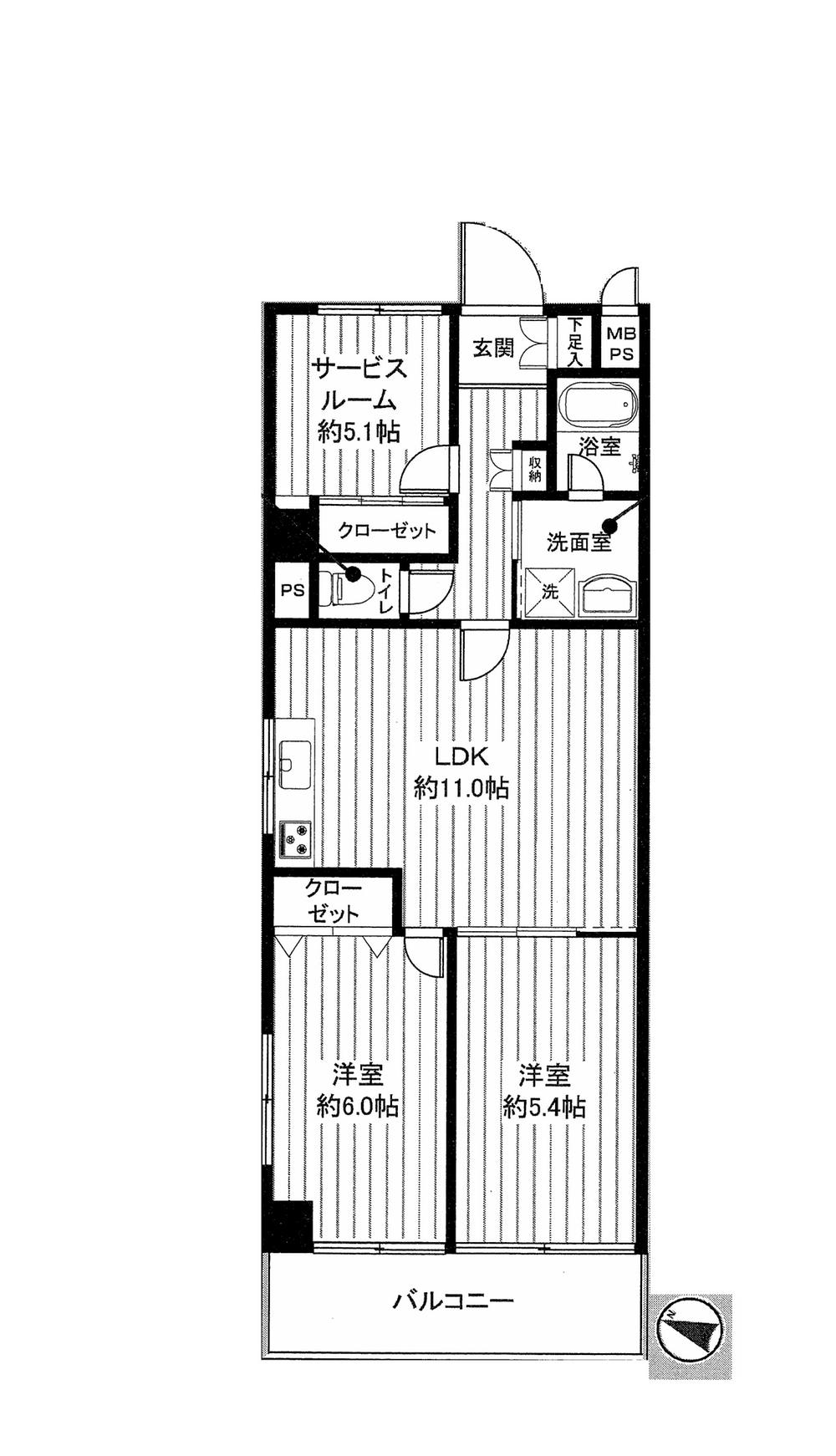 Floor plan. 2LDK + S (storeroom), Price 19,800,000 yen, Occupied area 60.75 sq m , Balcony area 6.49 sq m